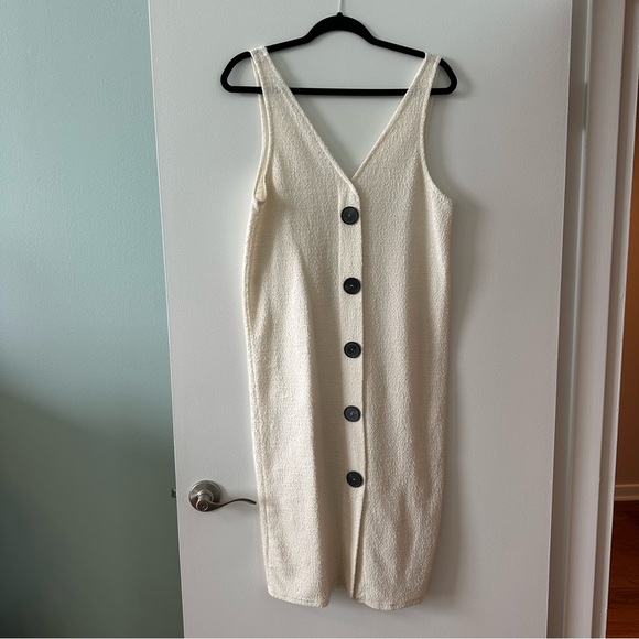 NWOT Zara Trafaluc Cream White Knit Midi Dress with accent buttons - Picture 2 of 6